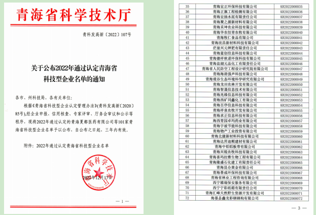 工投公司被青海省科技廳成功認(rèn)定為&ldquo;青海省科技型企業(yè)&rdquo;