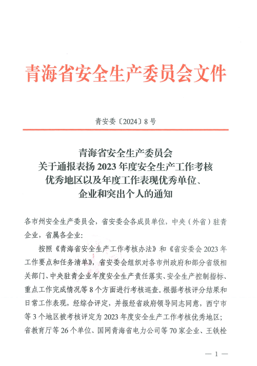 喜報！2023年度安全生產(chǎn)工作優(yōu)秀企業(yè)和突出個人名單揭曉！