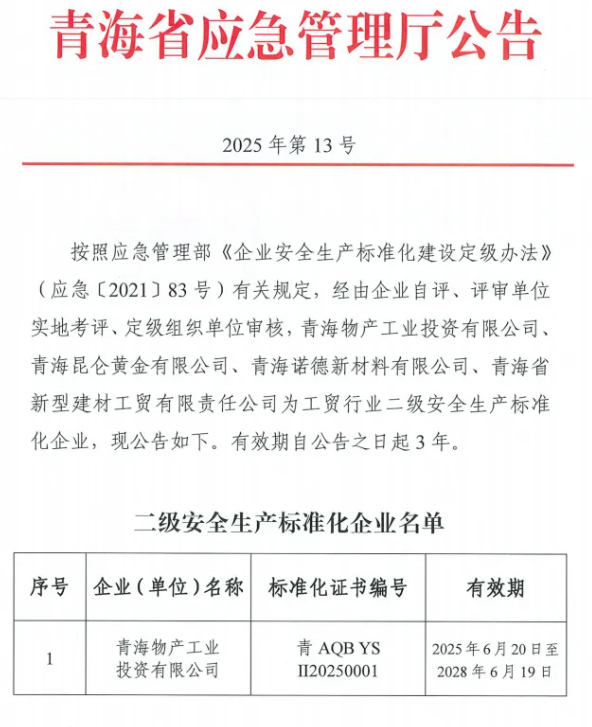 工投公司獲評工貿(mào)行業(yè)二級安全生產(chǎn)標準化企業(yè)